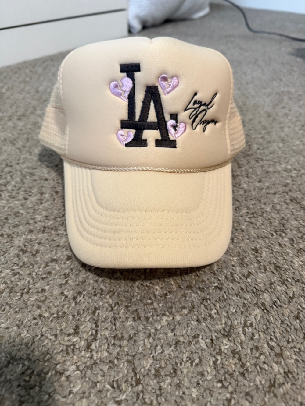 Loyal Origins LA Trucker Hat with Embroidered LA and Pink Heart Accents